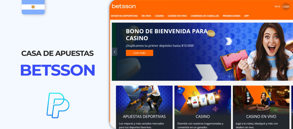 Interfaz del sitio web de apuestas deportivas de Betsson en Argentina