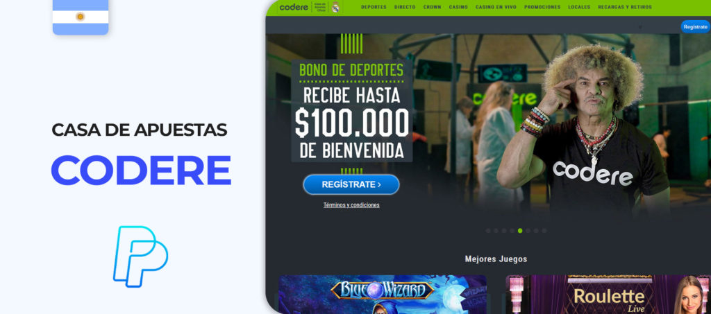 Interfaz del sitio web de apuestas deportivas de Codere en Argentina