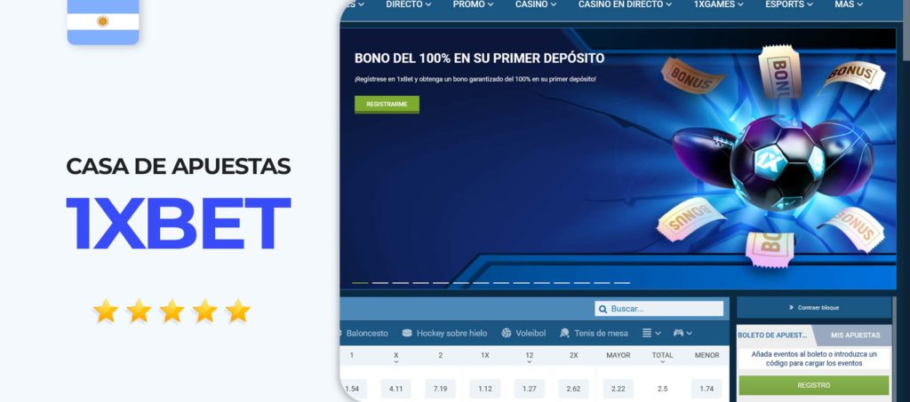 Interfaz del sitio de apuestas 1xbet en Argentina