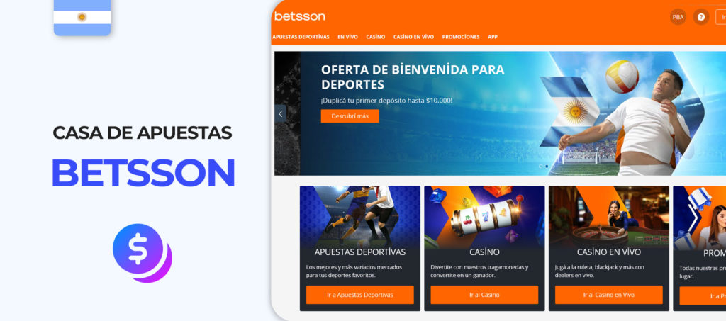Interface of Betsson bookmaker website in Argentina 