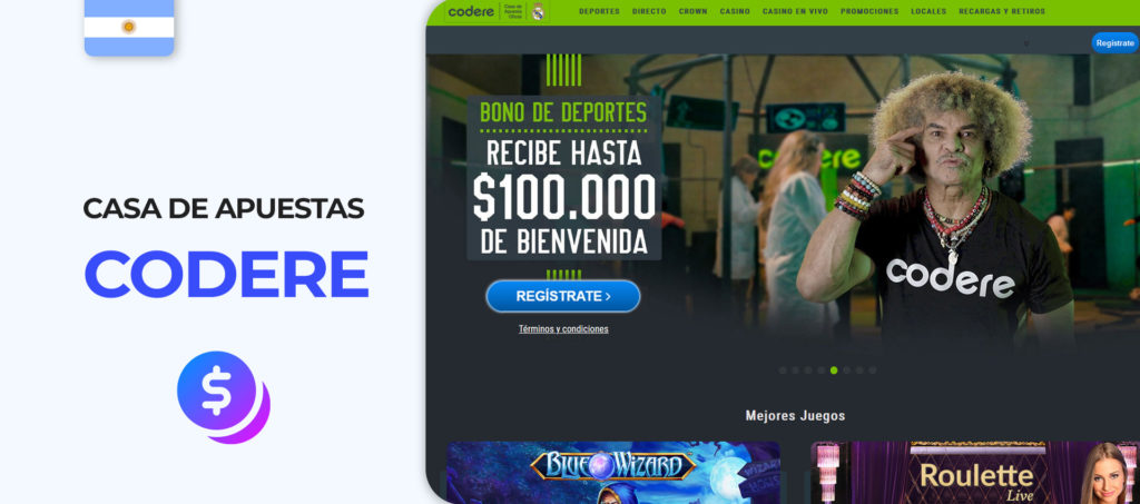 Interface of Codere bookmaker website in Argentina 