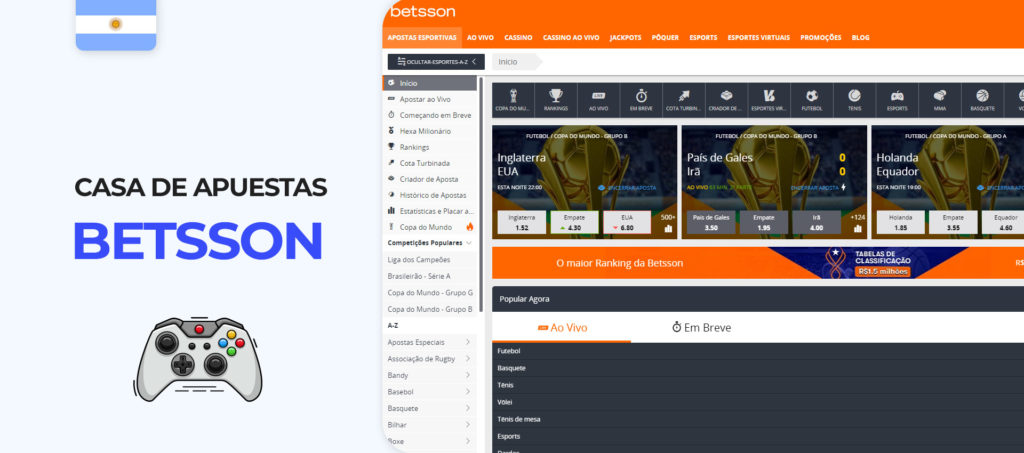 Interface of Betsson bookmaker website in Argentina