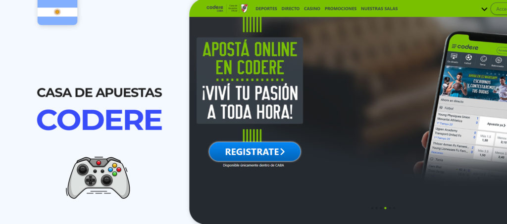 Interface of Codere bookmaker website in Argentina