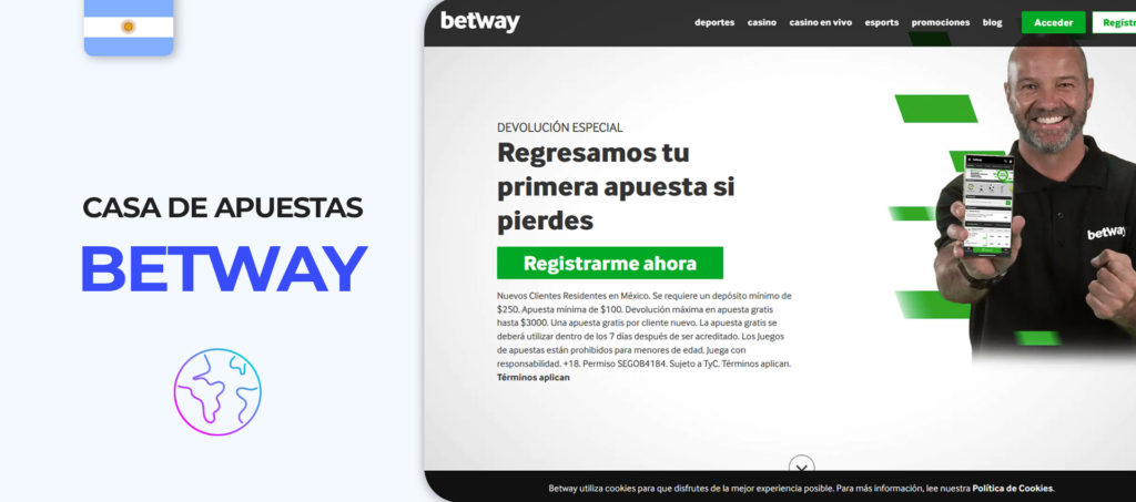 Captura de pantalla del sitio web oficial de Betway
