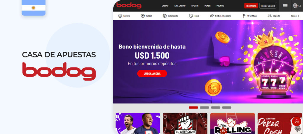 Interfaz del sitio web de la casa de apuestas Bodog en Argentina