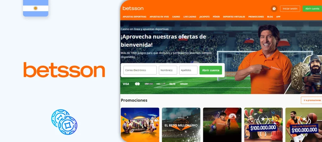 Web oficial de la casa de apuestas Betsson en Argentina