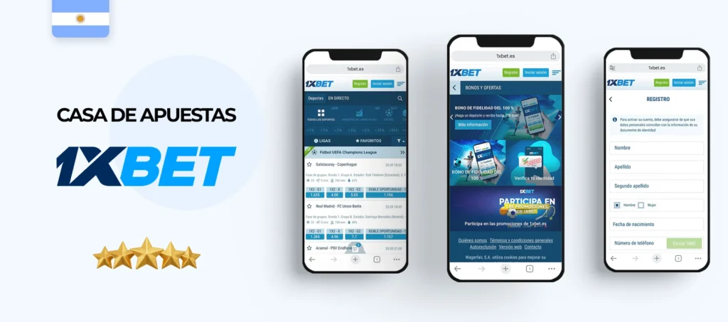 Interfaz de la aplicación móvil 1xBet en Argentina
