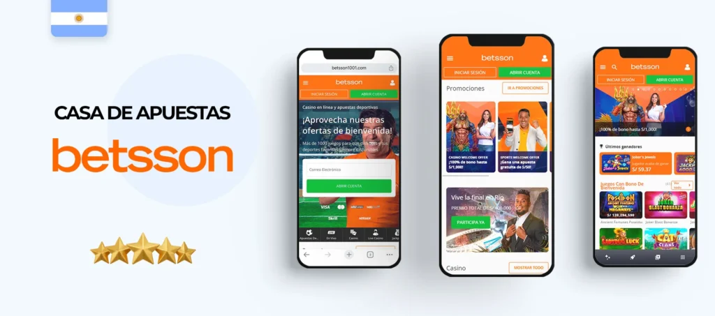 Interfaz de la aplicación móvil Betsson en Argentina