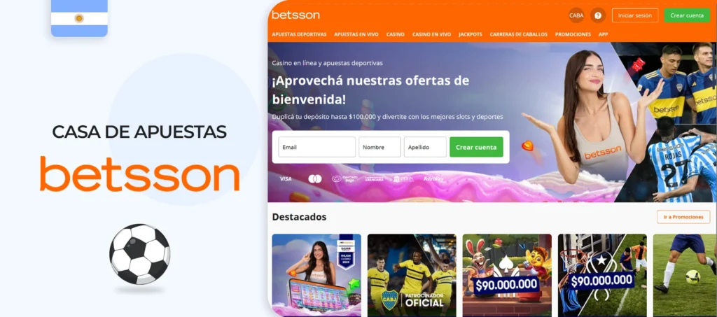 Interfaz de la casa de apuestas Betsson en Argentina
