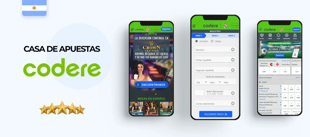 Interfaz de la aplicación móvil Codere en Argentina