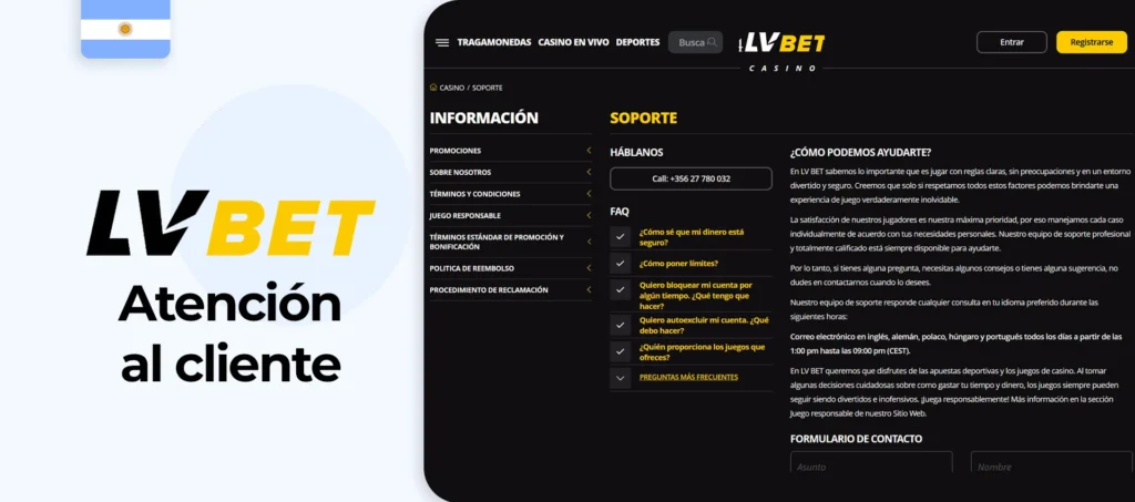 El servicio de atención al cliente de LVbet Argentina está disponible 24/7