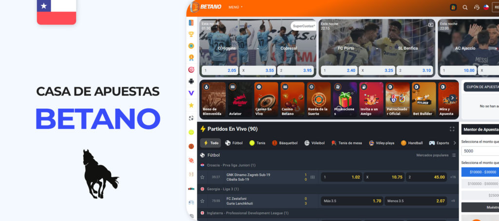 Captura de pantalla de la web oficial de Betano Chile