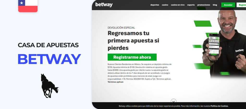 Captura de pantalla de la web oficial de Betway Chile
