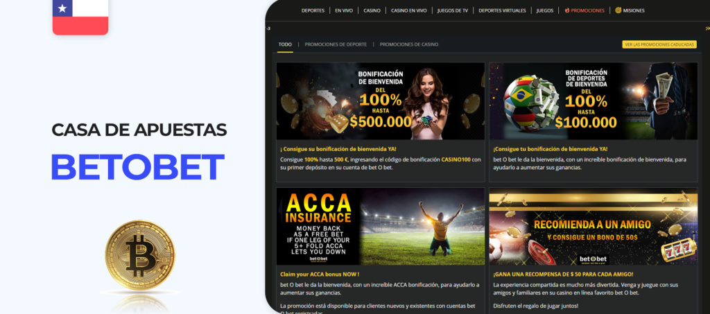 Captura de pantalla de la web oficial de Betobet Chile