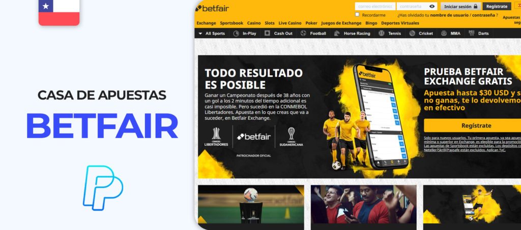 Interfaz del sitio de apuestas Betfair en Chile