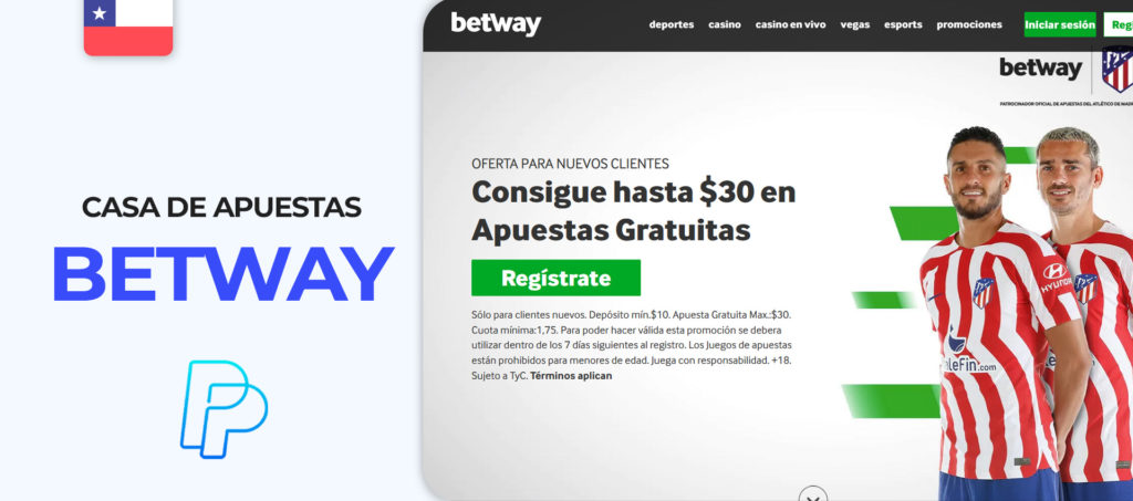 Interfaz del sitio de apuestas Betway en Chile