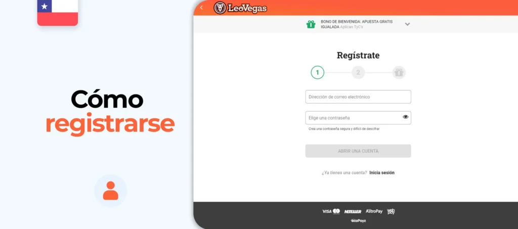 Instrucciones para registrarse en la plataforma LeoVegas