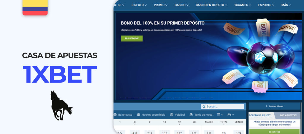 Interfaz del sitio de apuestas 1xbet en Colombia