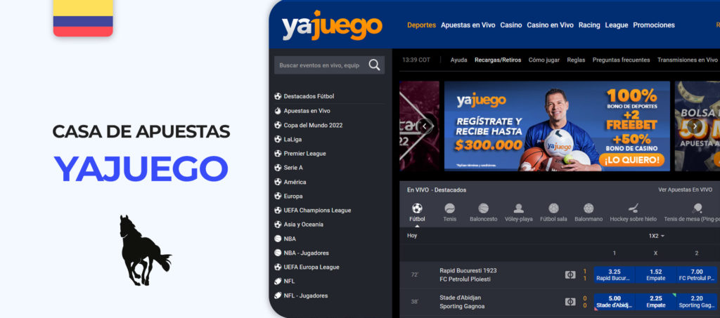 Interfaz del sitio de apuestas Yajuego en Colombia