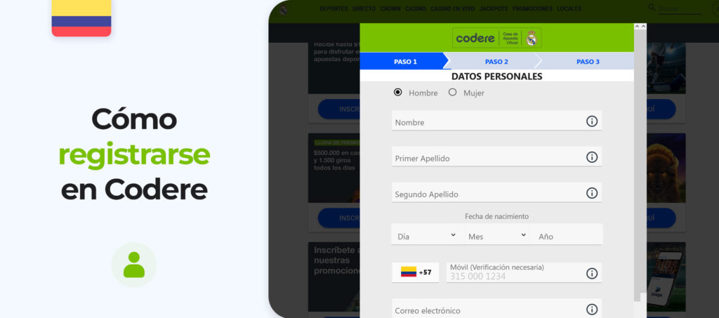 Instrucciones paso a paso para registrarse en la aplicación móvil Codere para android