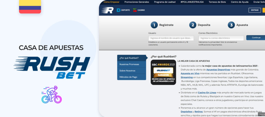 Captura de pantalla de la página oficial de la casa de apuestas Rushbet
