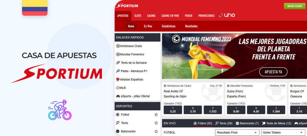 Captura de pantalla de la página oficial de la casa de apuestas Sportium