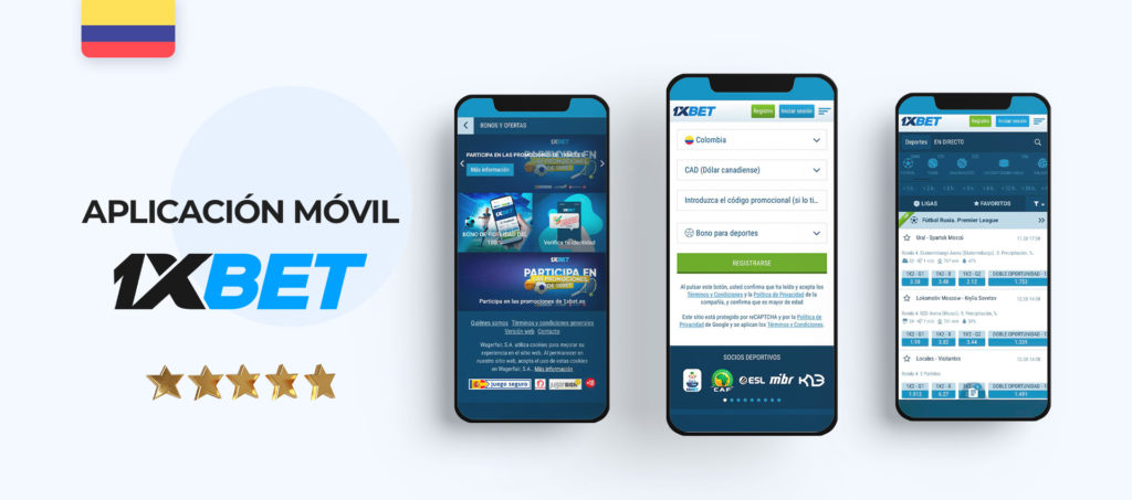Interfaz de la aplicación móvil de apuestas deportivas 1xBet en Colombia