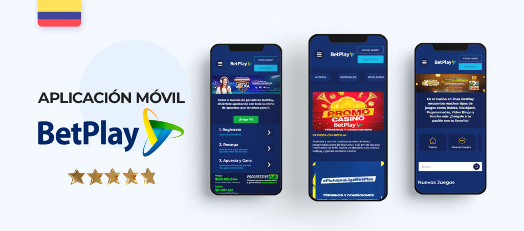 Interfaz de la aplicación móvil de apuestas deportivas Betplay en Colombia