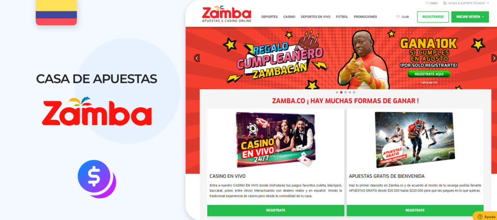 Interfaz del sitio de apuestas Zamba en Colombia