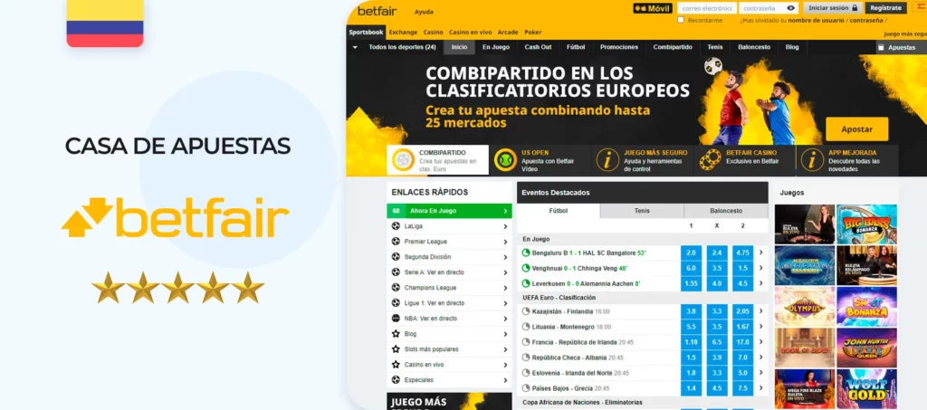 La web de Betfair, una de las mejores casas de apuestas del mercado colombiano
