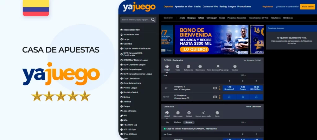 La web de Yajuego, una de las mejores casas de apuestas del mercado colombiano