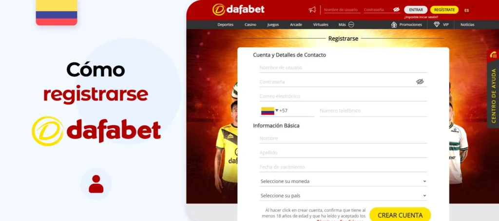 Instrucciones para registrarse en Dafabet en Colombia