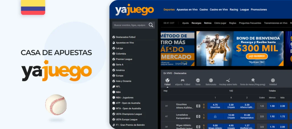 Interfaz del sitio oficial de la casa de apuestas Yajuego