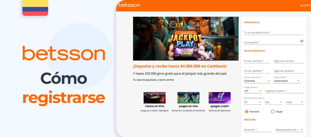 Proceso de registro en Betsson Colombia