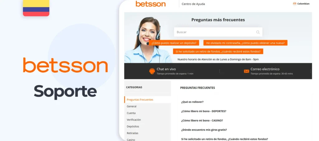 El servicio de atención al cliente de Betsson Colombia está disponible 24/7