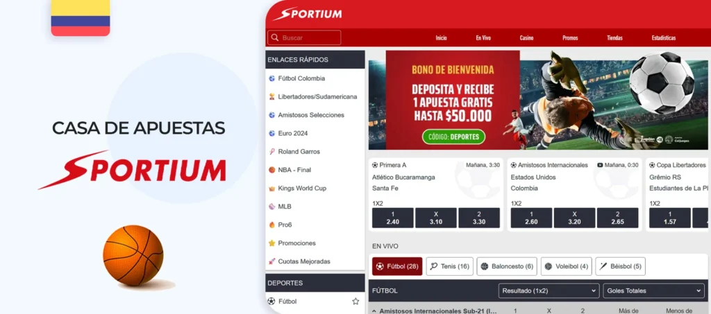 Interfaz del sitio oficial de la casa de apuestas Sportium