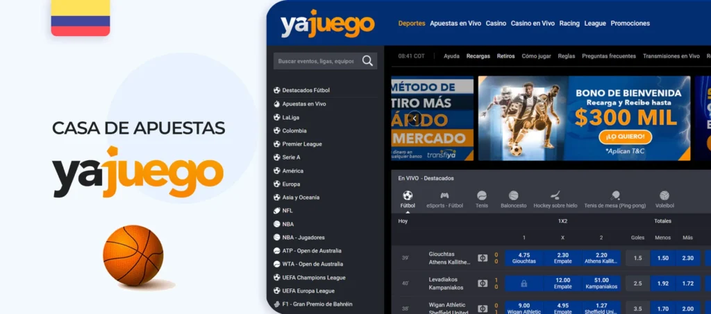 Interfaz del sitio oficial de la casa de apuestas YaJuego