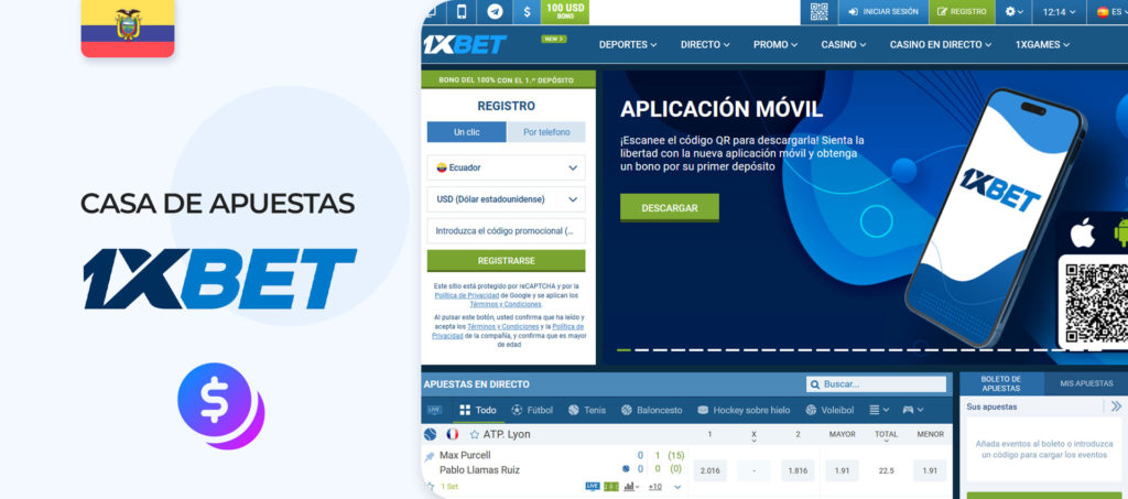 Interface of 1xbet bookmaker website in Ecuador