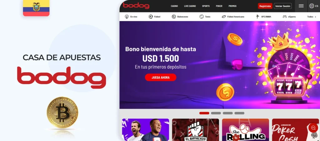 Interfaz del sitio web de la casa de apuestas Bodog en Ecuador