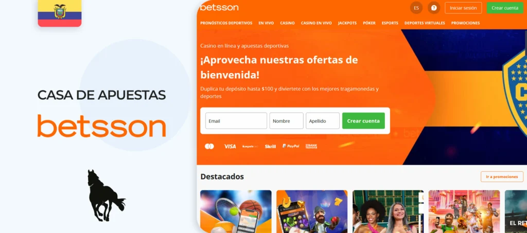 Interfaz del sitio web de la casa de apuestas Betsson en Ecuador