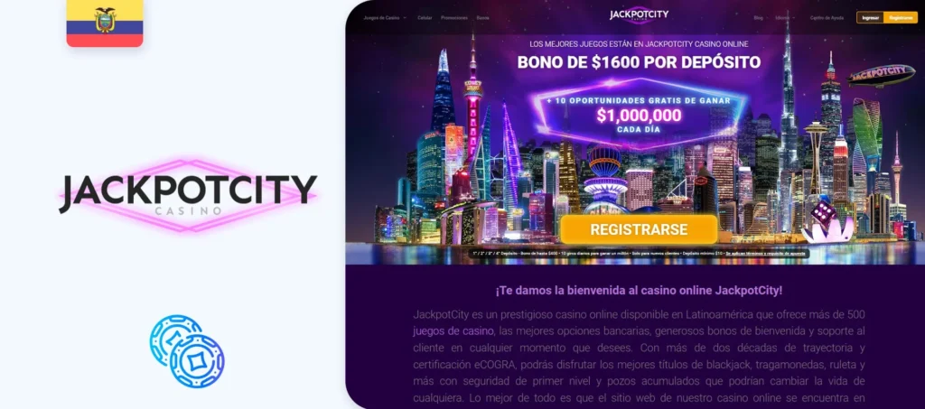 Web oficial de la casa de apuestas Jackpotcity Casino en Ecuador