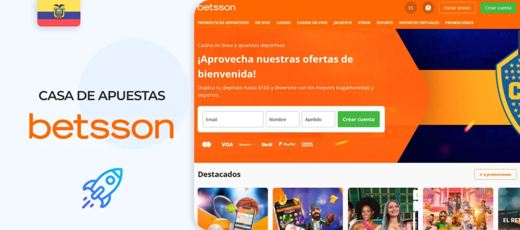Interfaz web de la nueva casa de apuestas Betsson en Ecuador