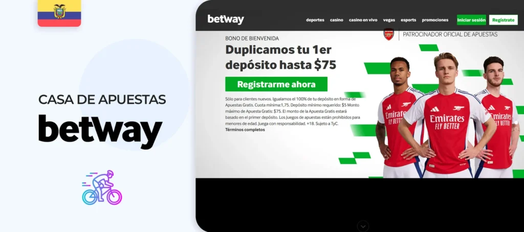 Captura de pantalla de la página oficial de la casa de apuestas Betway
