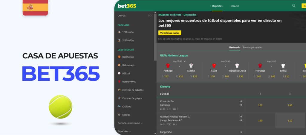 Interfaz del sitio web de apuestas de squash de Bet365 España