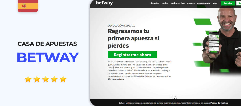Interfaz del sitio de apuestas Betway