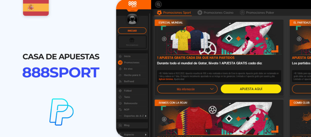 Interfaz del sitio de apuestas 888Sport en España