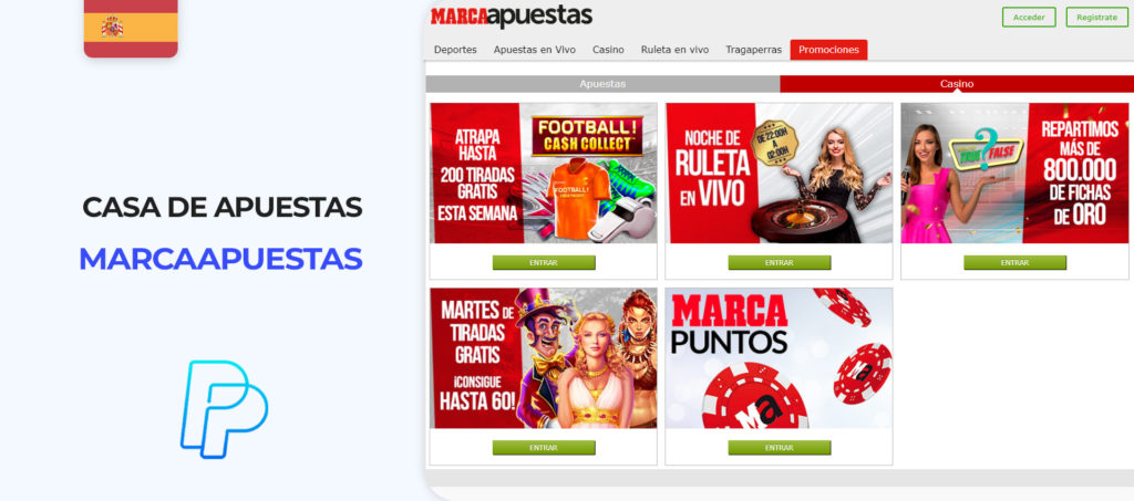 Interfaz del sitio de apuestas MarcaApuestas en España