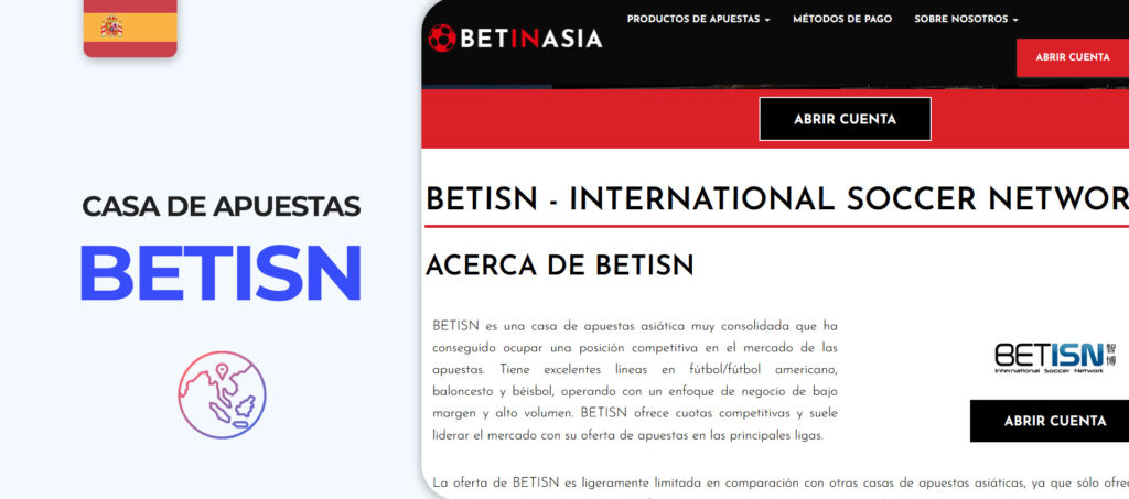Captura de pantalla de la página web del broker BetIsn