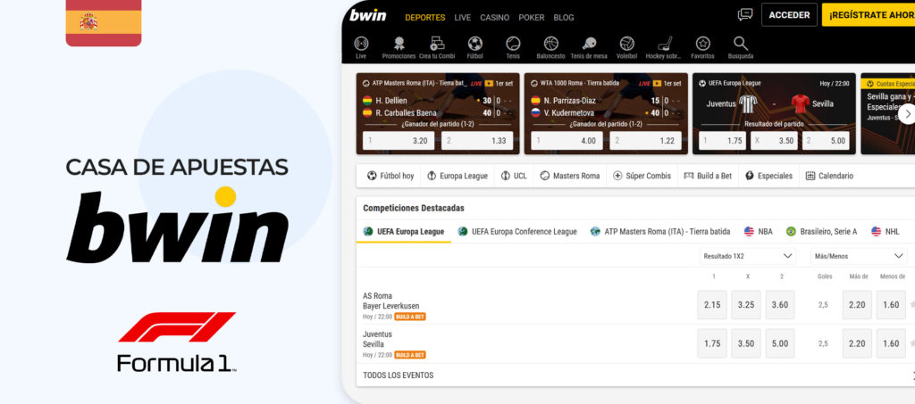 Captura de pantalla de la página oficial de la casa de apuestas Bwin en España