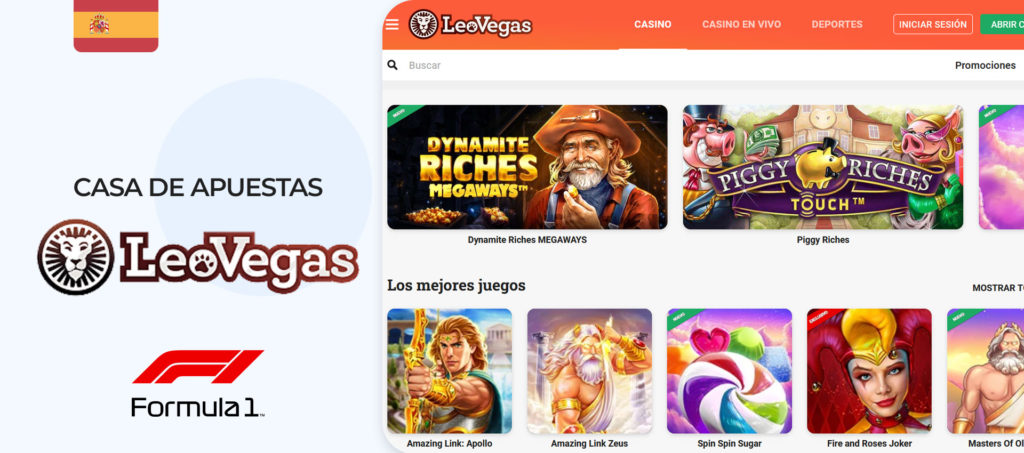Captura de pantalla de la página oficial de la casa de apuestas Leovegas en España